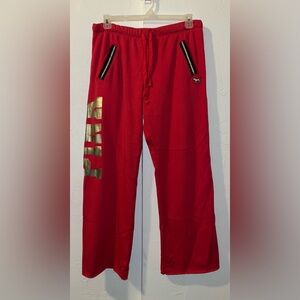 Victoria’s Secret PINK Bling Boyfriend Fleece Pants Red Pepper & Gold Foil Logo